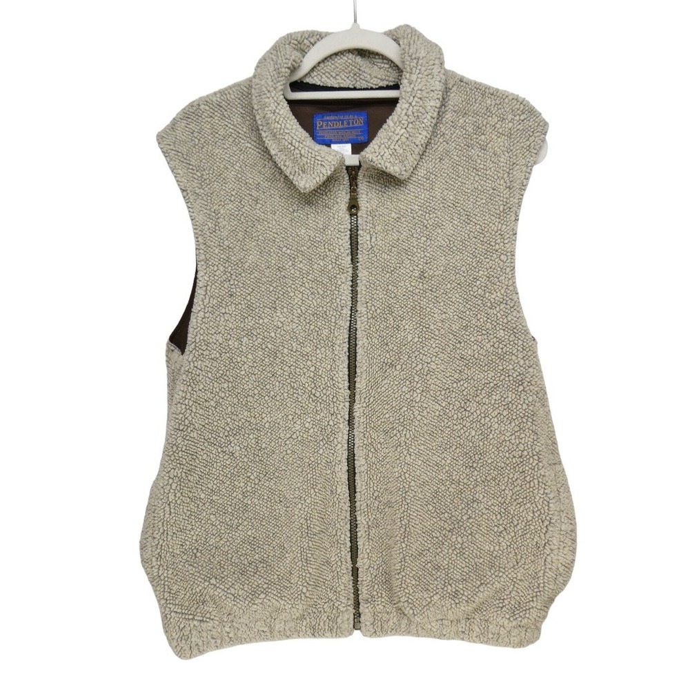 Vintage Pendleton Sherpa Vest Size S Tan Brown Full Zip Made‎ in USA